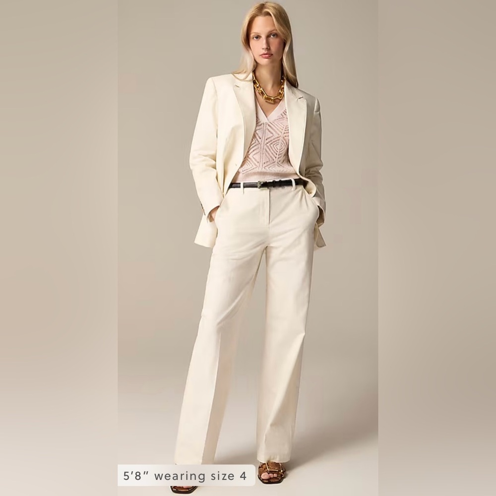 J.Crew Full-length wide-leg trouser in cotton blend in ivory